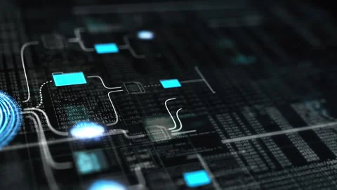 Futuristic data‑network visual featuring glowing circular UI elements, cloud Stock Footage 328698941