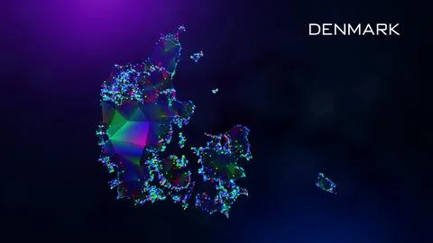 Futuristic Denmark Map Polygonal Connected Lines And Dots Network Wireframe  Stock Illustration