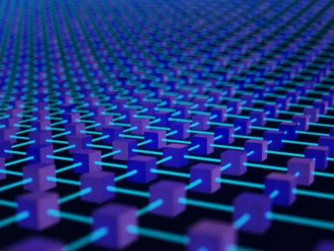 A futuristic depiction of a virtual network structured as interconnected blocks Stock Illustration