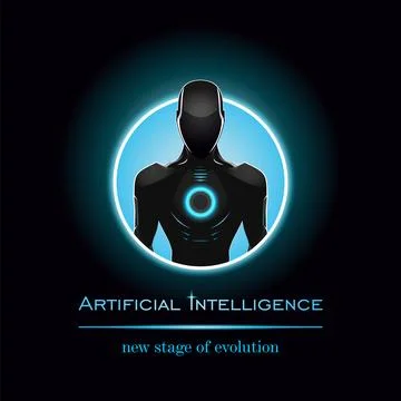 Futuristic design of android humanoid robot logo Stock Illustration