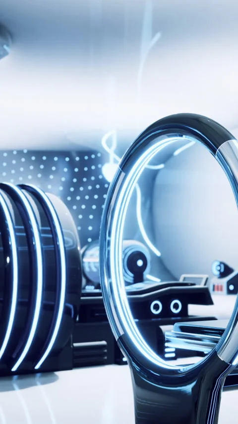 Futuristic design with glowing elements in a modern interior space setting Stock Footage 332225382