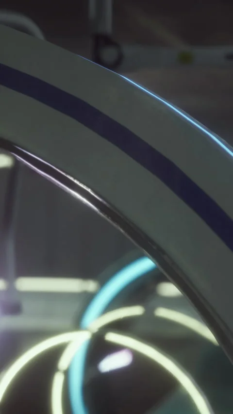 Futuristic design in a high tech lab showing circular lights and equipment Stock Footage 332208110