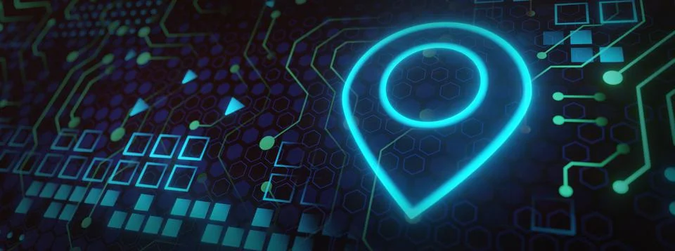 Futuristic design navigate mapping technology and locate position pin. Gps ma Stock Illustration