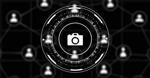 Futuristic design showing digital interface with camera icon and network Стоковые фото