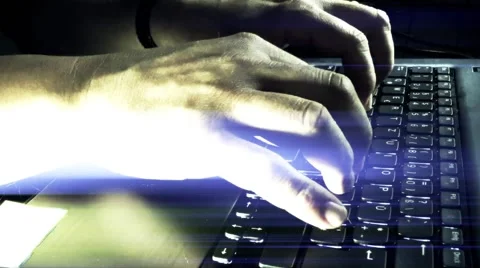 Futuristic design of typing hands on a computer Stock Footage 51654293