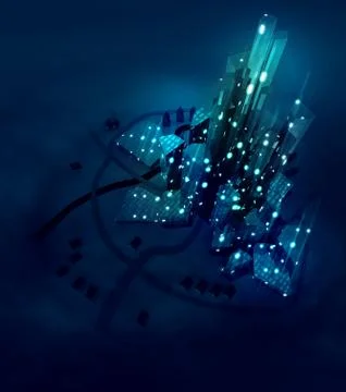 Futuristic development progress, city lights at night illustration 스톡 일러스트