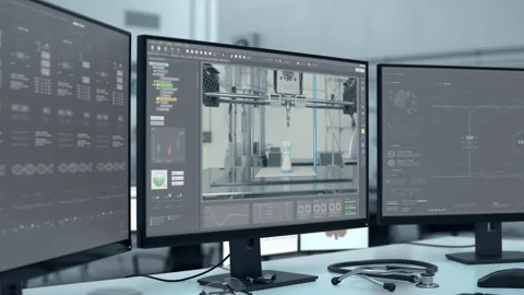 Futuristic development software creating the realistic bionic limb replacement Stock Footage 305945075