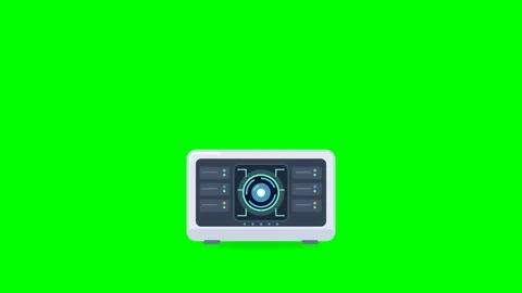 Futuristic Device Connects to Global Network of Digital Icons on Green Screen Stock Footage 348033423
