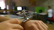 Futuristic Device On A Man's Hand, A Hologram, Smart Watch Office In The Stock Footage