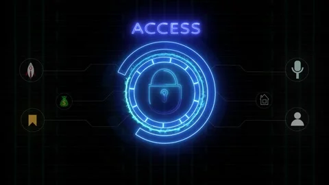 Futuristic digital access control interface with glowing security lock symb.. Stock Footage 334218667