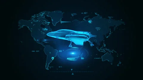 Futuristic Digital Aircraft Interface Above a World Map Displaying Global C.. Stock-Footage 342231310