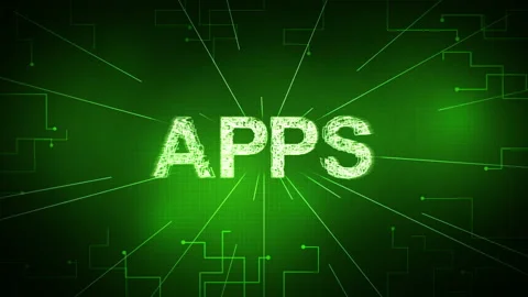 Futuristic Digital Apps Word Green Abstract HUD Animation Stock Footage 113092722