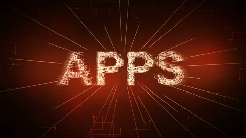 Futuristic Digital Apps Word Red Abstract HUD Animation 스톡 동영상 113092795