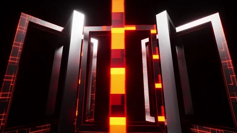 Futuristic Digital Art Immersive Geometric Structures with Glowing Red and .. Stock Footage 314068664