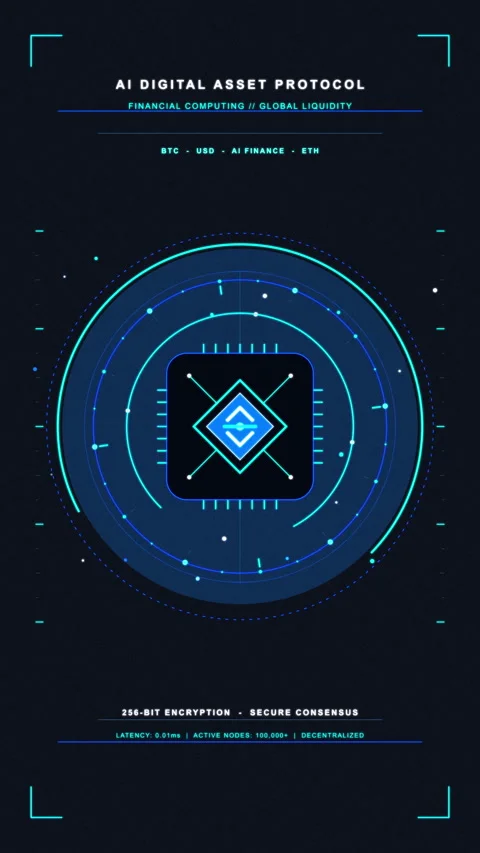 Futuristic digital asset protocol interface with glowing blue hud elements .. Stock Footage 348334780