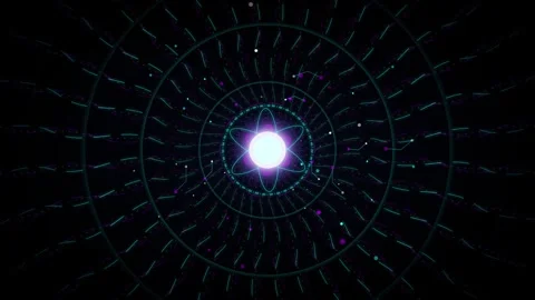 Futuristic digital atom core animation with rotating hud data circles and g.. Stock Footage 337560810