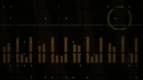 Futuristic Digital Audio Spectrum Visualizer with HUD Interface Elements. Stock Footage 340525626