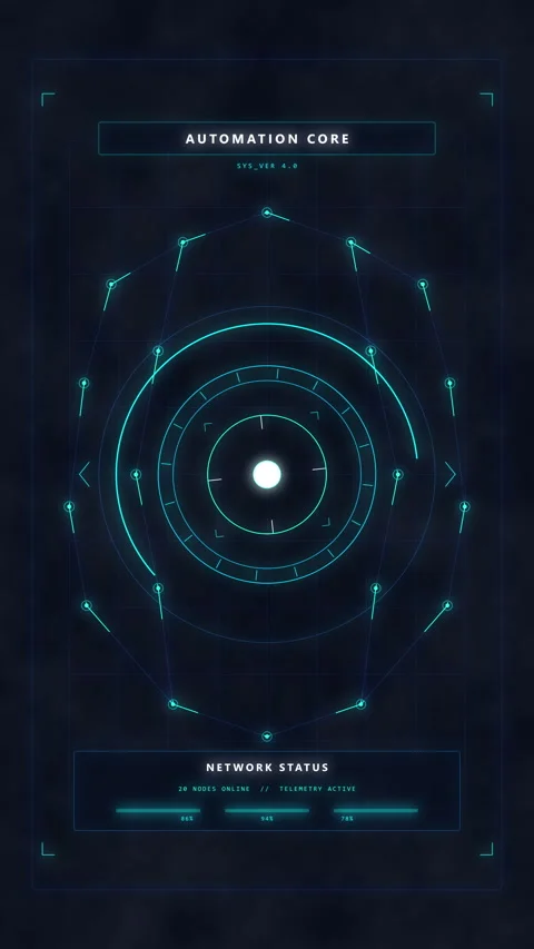 Futuristic digital automation core interface with glowing data circles, sci.. Stock Footage 348334885