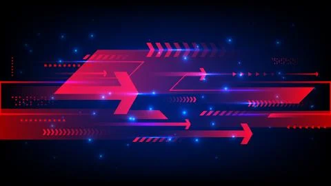 Futuristic digital background with high speed red arrows and geometric shap.. 库存插图