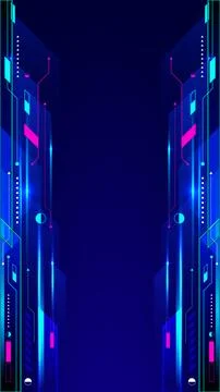 Futuristic digital background with neon blue and pink geometric patterns an.. イラスト素材