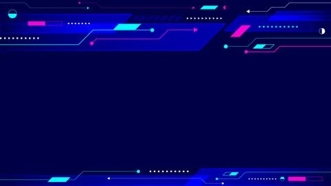 Futuristic digital background with neon circuit lines and geometric shapes .. Ilustración de archivo