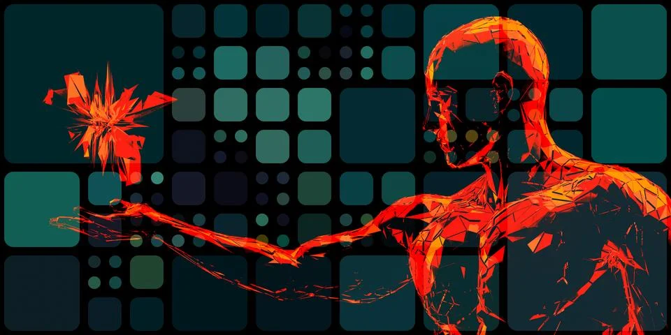 Futuristic Digital Being with Abstract Tech Energy Lines Illustrazione stock
