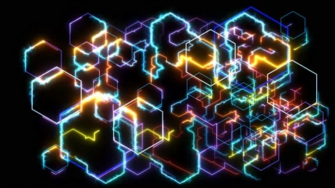 Futuristic digital big data powerful  processing colorful energy moving by track Stock Footage 141895693