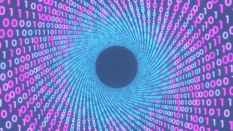Futuristic Digital Binary Code Data Tunnel - 3D Rotating Vortex Loop 4K Stock Footage 327686458
