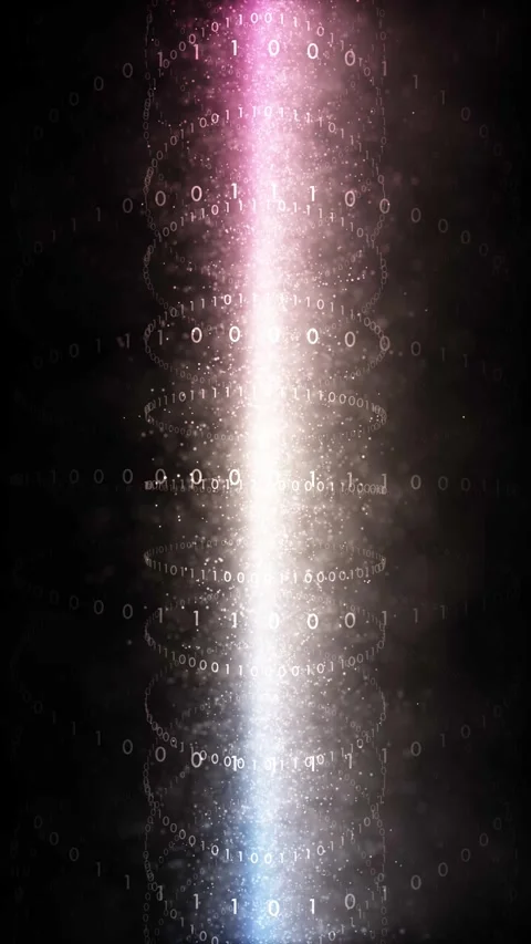 Futuristic digital binary numbers tunnel loop vertical rotation background Stock Footage 347511075