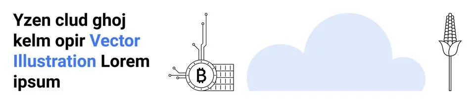 Futuristic Digital Bitcoin Design with Cloud and Plant Elements Stock Illustration