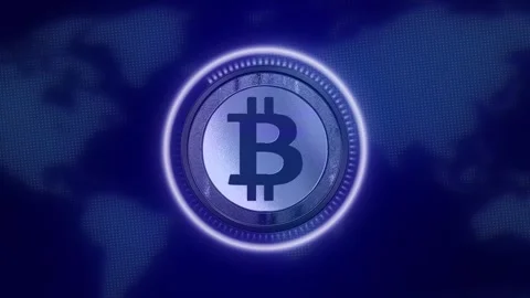 Futuristic Digital Bitcoin Reveal, Glow HUD Interface, World Map, Cryptocurrency Stock Footage 346398796