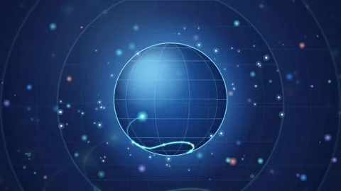 Futuristic Digital Blue Globe with Glowing Data Lines and Network Connections Stock Footage 343445012
