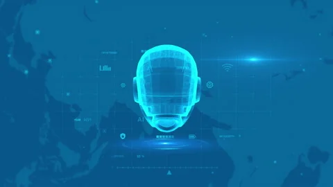 Futuristic Digital Blueprint of 3D Artificial Intelligence Face Model on Bl.. Stock Footage 341530884
