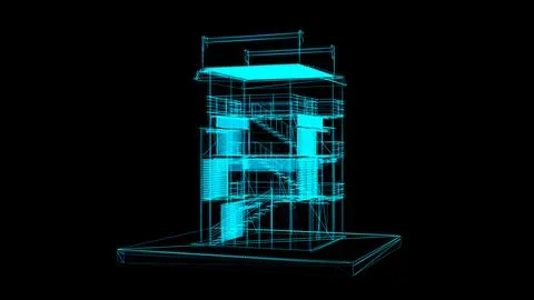 A futuristic digital blueprint of a multi level architectural structure glow Stock Illustration