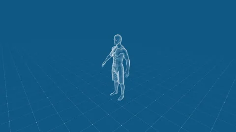 Futuristic Digital Blueprint of a Transparent Human Figure in Grids Stock Footage 341530908
