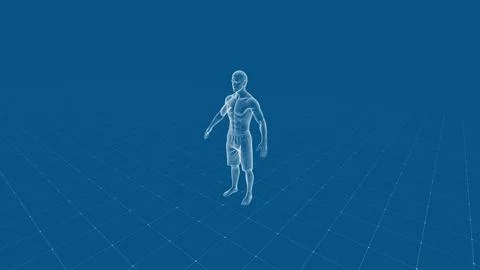 Futuristic Digital Blueprint of a Transparent Human Figure in Grids Stock Illustration
