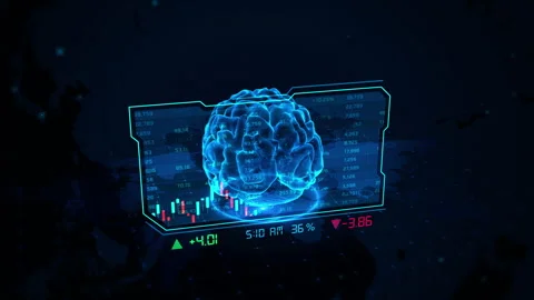 Futuristic Digital Brain and Financial Trading Interface in Virtual Reality 库存影片 339136031