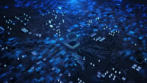 Futuristic digital brain hologram glowing above microchip processor Futuristic T 動画素材 341906463