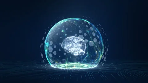 Futuristic Digital Brain Hologram in Virtual Reality Data Sphere Stock Footage 309939584