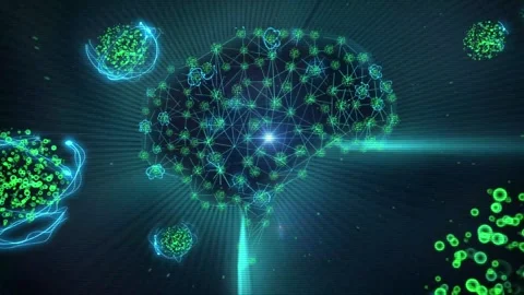 Futuristic Digital Brain Network Visualization with Connected Data Nodes Stock Footage 337512745