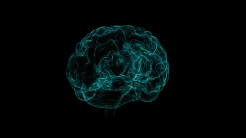 Futuristic Digital Brain Visualization in Neon Blue with Dark Background Glow 库存影片 339181944