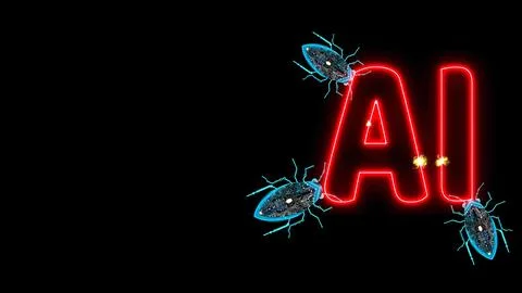 Futuristic digital Bug attack AI red text and mirco processer circuit on th.. Stock Photos