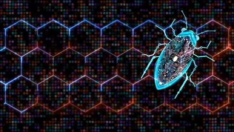 Futuristic digital Bug Hexagon saber and animation abstract red orange yell.. Stock Footage 273428923