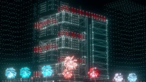 Futuristic Digital Buildings 4k Stock Footage 200803334