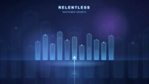 Futuristic Digital Business Growth Chart with Glowing Blue Bars and Rising Data Stock Footage 343439515