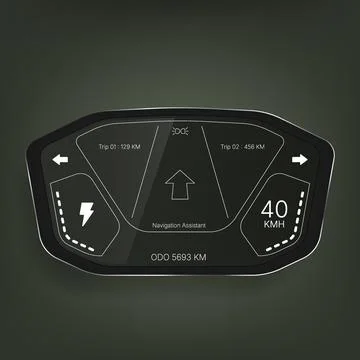 Futuristic digital car dashboard interface with navigation and speed display Stock Illustration