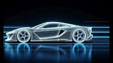 Futuristic digital car design displayed against a black background Stock Footage 318948721