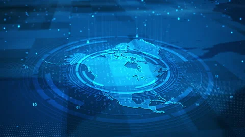 Futuristic Digital Circle Security System North America Map HUD Stock Footage 339046409