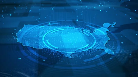 Futuristic Digital Circle Security System USA Map HUD Stock Footage 339046523