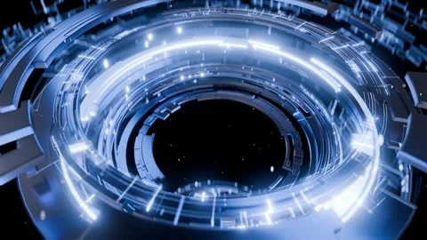Futuristic Digital Circle Tunnel with Blue Light Stock Footage 305397637